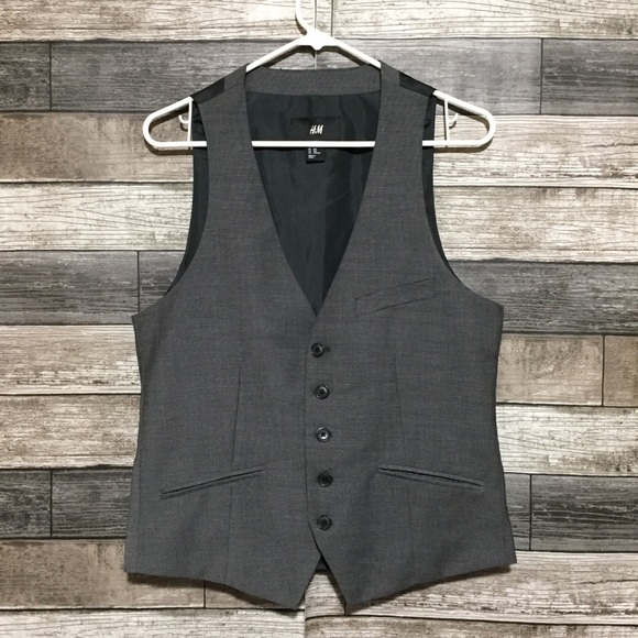 H&M Waistcoat Vest Men’s 36R Gray Black Polyester Blend Micro Plaid - Picture 5 of 8
